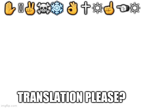 Blank White Template | ✋ 🕈✌☠❄ 👌🕆☼☝☜☼; TRANSLATION PLEASE? | image tagged in blank white template | made w/ Imgflip meme maker