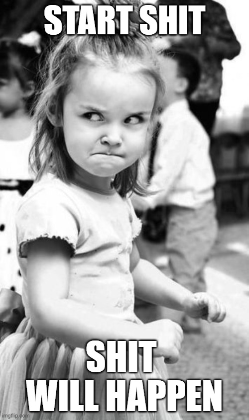 Angry Toddler | START SHIT; SHIT 
WILL HAPPEN | image tagged in memes,angry toddler | made w/ Imgflip meme maker