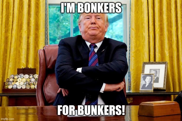 Bonkers Bunkers | I'M BONKERS; FOR BUNKERS! | image tagged in bunker,trump,protest | made w/ Imgflip meme maker