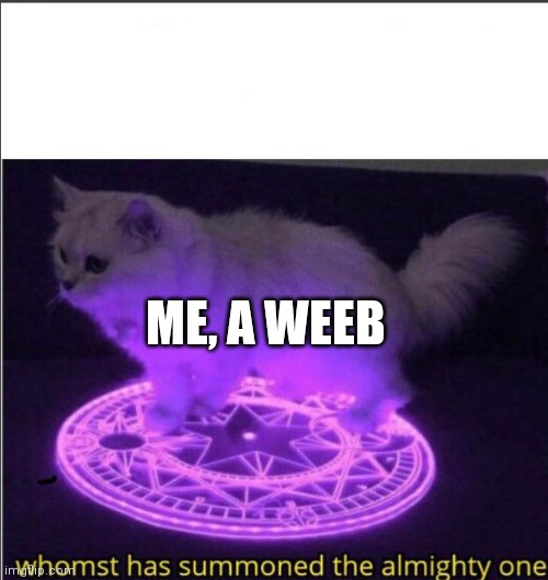 Who has summoned the almighty one | ME, A WEEB | image tagged in who has summoned the almighty one | made w/ Imgflip meme maker