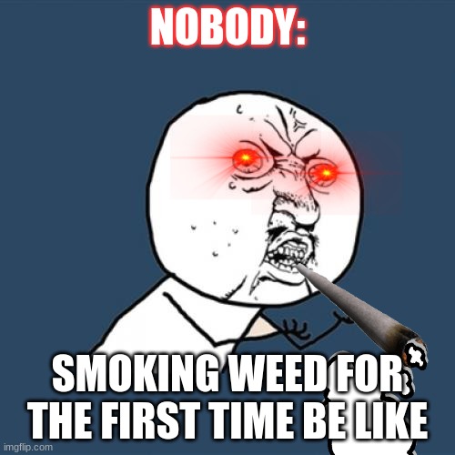 Y U No | NOBODY:; SMOKING WEED FOR THE FIRST TIME BE LIKE | image tagged in memes,y u no | made w/ Imgflip meme maker