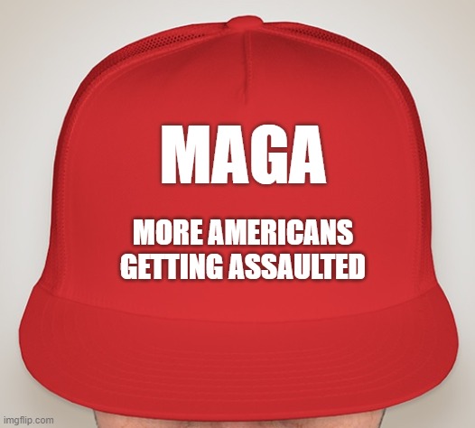 Trump Hat | MAGA; MORE AMERICANS GETTING ASSAULTED | image tagged in trump hat | made w/ Imgflip meme maker