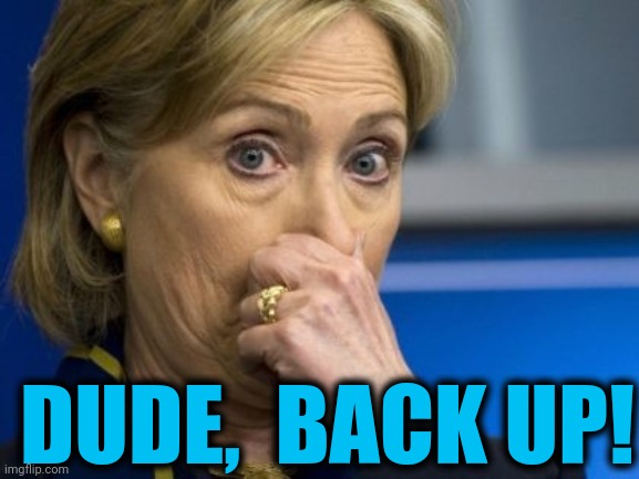 Hillary hold nose | DUDE,  BACK UP! | image tagged in hillary hold nose | made w/ Imgflip meme maker