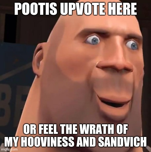 pootis upvote | POOTIS UPVOTE HERE; OR FEEL THE WRATH OF MY HOOVINESS AND SANDVICH | image tagged in pootis,tf2,hoovy | made w/ Imgflip meme maker