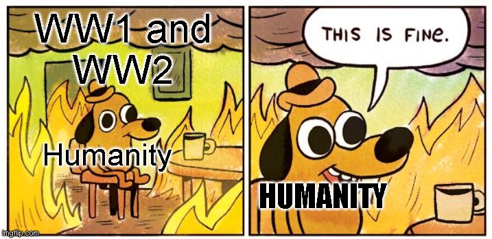 This Is Fine | WW1 and
WW2; Humanity; HUMANITY | image tagged in memes,this is fine | made w/ Imgflip meme maker