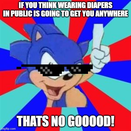 Message To Deviantart Sonic Users | IF YOU THINK WEARING DIAPERS IN PUBLIC IS GOING TO GET YOU ANYWHERE; THATS NO GOOOOD! | image tagged in sonic sez | made w/ Imgflip meme maker