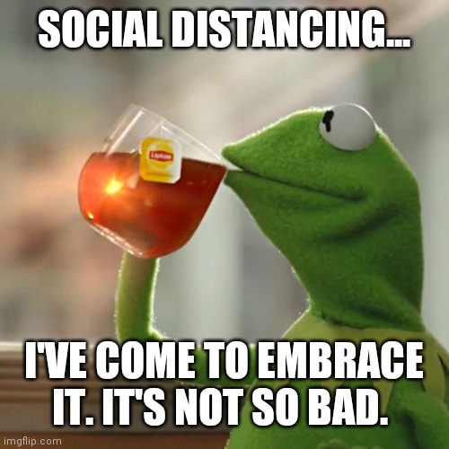 But That's None Of My Business Meme | SOCIAL DISTANCING... I'VE COME TO EMBRACE IT. IT'S NOT SO BAD. | image tagged in memes,but that's none of my business,kermit the frog | made w/ Imgflip meme maker