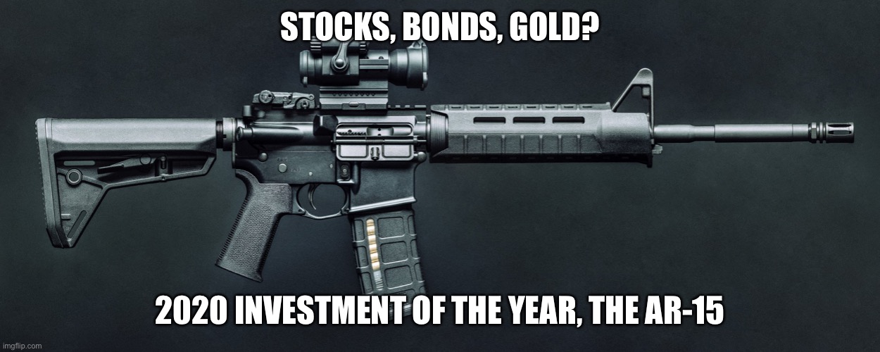 2020 Investment of the Year | STOCKS, BONDS, GOLD? 2020 INVESTMENT OF THE YEAR, THE AR-15 | image tagged in guns | made w/ Imgflip meme maker