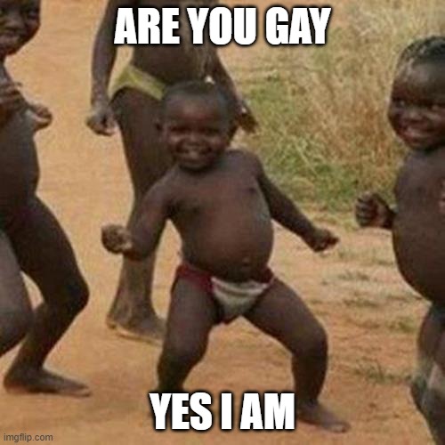 Third World Success Kid | ARE YOU GAY; YES I AM | image tagged in memes,third world success kid | made w/ Imgflip meme maker