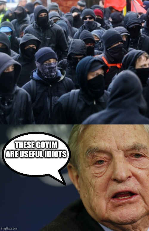 antifa soros | THESE GOYIM ARE USEFUL IDIOTS | image tagged in antifa soros | made w/ Imgflip meme maker