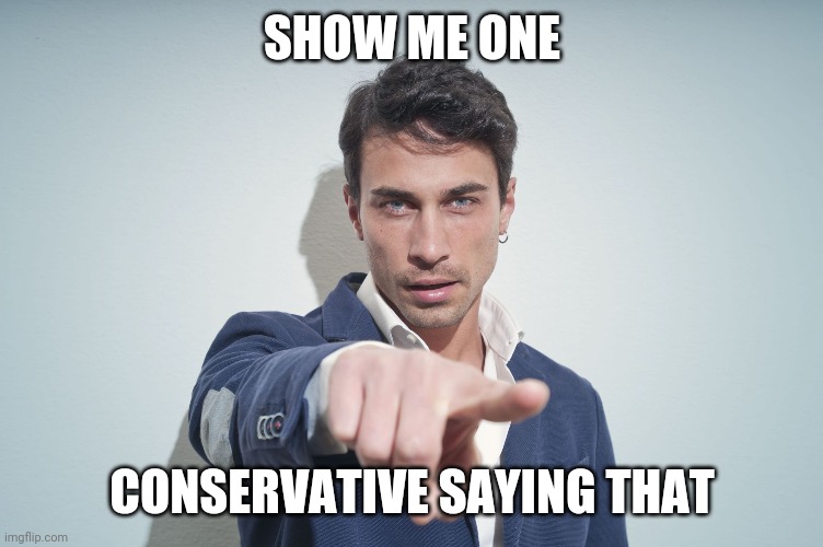 man pointing finger | SHOW ME ONE CONSERVATIVE SAYING THAT | image tagged in man pointing finger | made w/ Imgflip meme maker