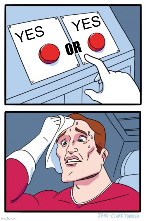 Two Buttons | YES; YES; OR | image tagged in memes,two buttons | made w/ Imgflip meme maker