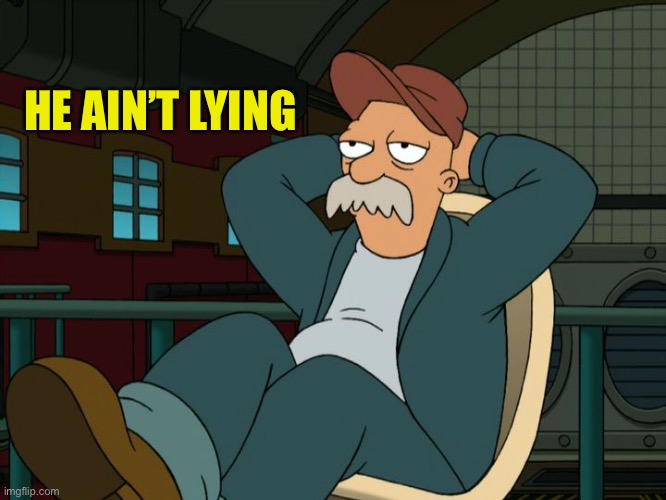 Futurama Scruffy | HE AIN’T LYING | image tagged in futurama scruffy | made w/ Imgflip meme maker