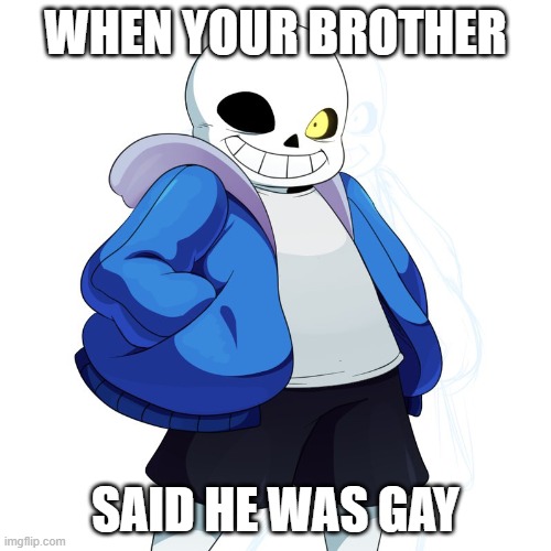 brother gay sans | WHEN YOUR BROTHER; SAID HE WAS GAY | image tagged in sans undertale | made w/ Imgflip meme maker