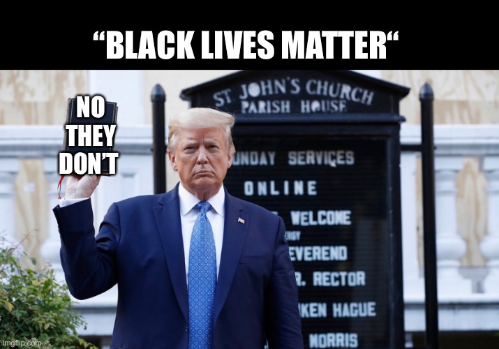 How can anyone support this guy still? | “BLACK LIVES MATTER“; NO THEY DON’T | image tagged in donald trump,black lives matter | made w/ Imgflip meme maker