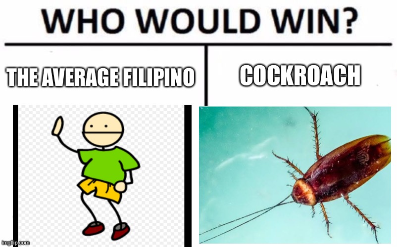 Who would win | COCKROACH; THE AVERAGE FILIPINO | image tagged in memes,who would win | made w/ Imgflip meme maker