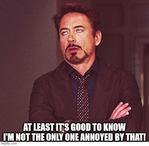 RDJ boring | AT LEAST IT'S GOOD TO KNOW I'M NOT THE ONLY ONE ANNOYED BY THAT! | image tagged in rdj boring | made w/ Imgflip meme maker