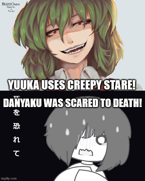 YUUKA USES CREEPY STARE! DANYAKU WAS SCARED TO DEATH! | image tagged in touhou | made w/ Imgflip meme maker