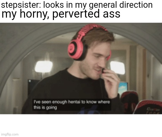 I've seen enough hentai to know where this is going | stepsister: looks in my general direction; my horny, perverted ass | image tagged in i've seen enough hentai to know where this is going | made w/ Imgflip meme maker