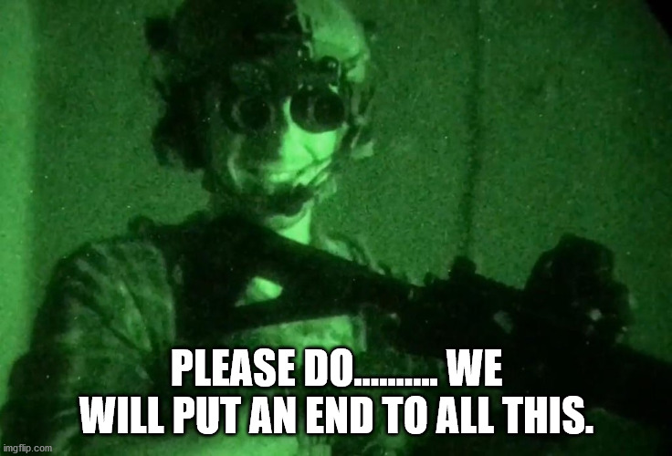 Garand Thumb Night Vision | PLEASE DO.......... WE WILL PUT AN END TO ALL THIS. | image tagged in garand thumb night vision | made w/ Imgflip meme maker