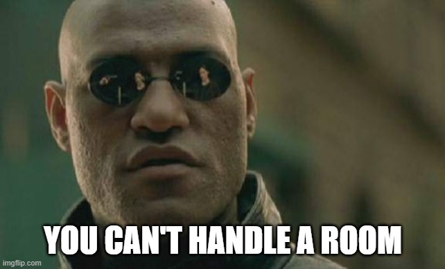 Matrix Morpheus Meme | YOU CAN'T HANDLE A ROOM | image tagged in memes,matrix morpheus | made w/ Imgflip meme maker