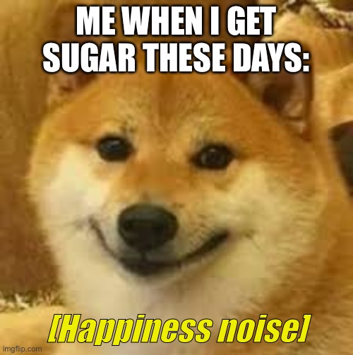 Well | ME WHEN I GET SUGAR THESE DAYS: | image tagged in shibe | made w/ Imgflip meme maker