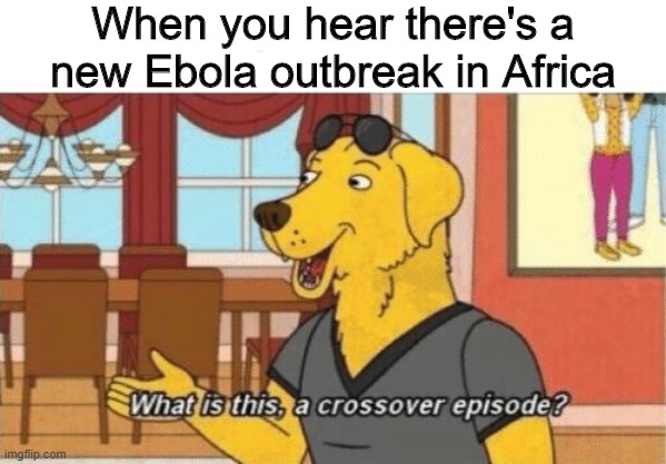 The crossover no one wanted | When you hear there's a new Ebola outbreak in Africa | image tagged in crossover dog,memes,funny,ebola,coronavirus | made w/ Imgflip meme maker