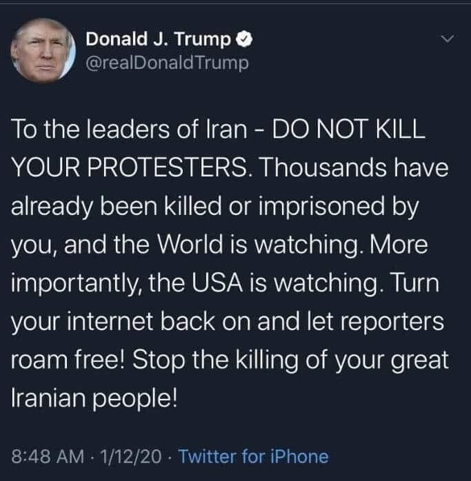 High Quality Donald Trump tweet Iran protests Blank Meme Template
