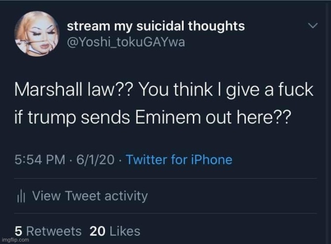 Ok that was funny | image tagged in marshall law,tweet,riots,protest,politics lol,political humor | made w/ Imgflip meme maker