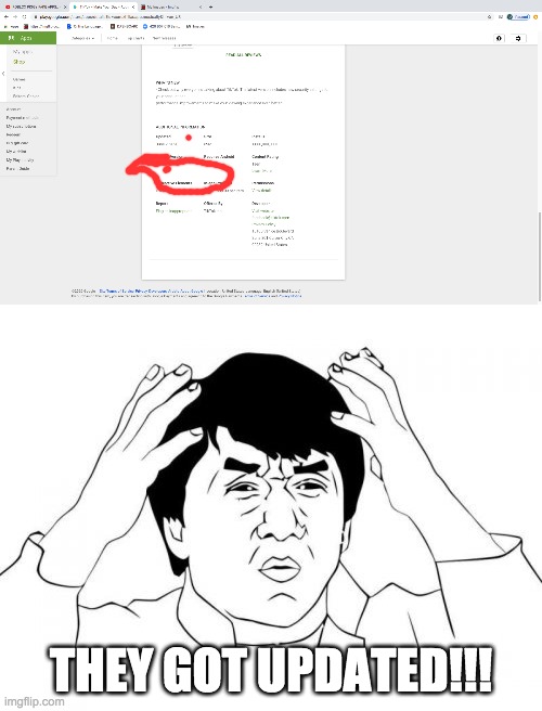 I know it's hard 2 c but u could c when I took the screenshot it said updated June 2nd | THEY GOT UPDATED!!! | image tagged in memes,jackie chan wtf | made w/ Imgflip meme maker