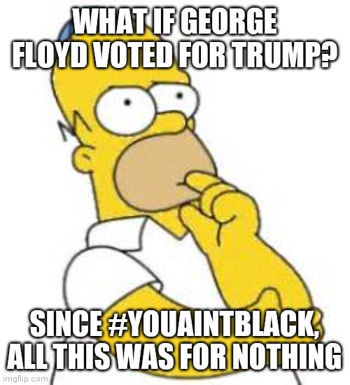 Homer Simpson Hmmmm | WHAT IF GEORGE FLOYD VOTED FOR TRUMP? SINCE #YOUAINTBLACK, ALL THIS WAS FOR NOTHING | image tagged in homer simpson hmmmm | made w/ Imgflip meme maker