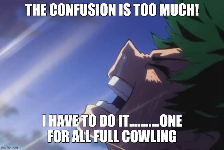 Deku screaming | THE CONFUSION IS TOO MUCH! I HAVE TO DO IT...……..ONE FOR ALL FULL COWLING | image tagged in deku screaming | made w/ Imgflip meme maker