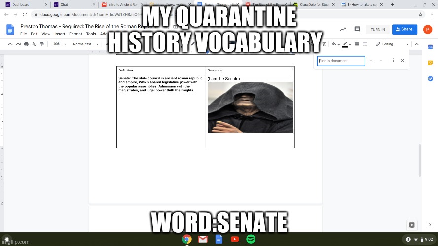 Quarantine History homework | MY QUARANTINE HISTORY VOCABULARY; WORD:SENATE | image tagged in look son | made w/ Imgflip meme maker