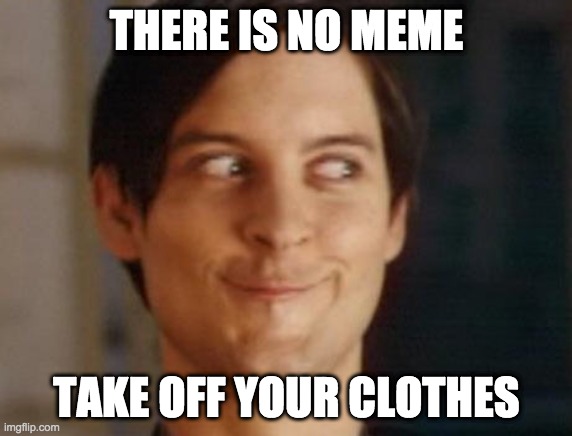 Spiderman Peter Parker Meme | THERE IS NO MEME; TAKE OFF YOUR CLOTHES | image tagged in memes,spiderman peter parker | made w/ Imgflip meme maker