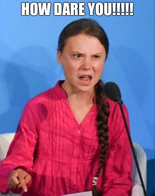 Greta Thunberg how dare you | HOW DARE YOU!!!!! | image tagged in greta thunberg how dare you | made w/ Imgflip meme maker