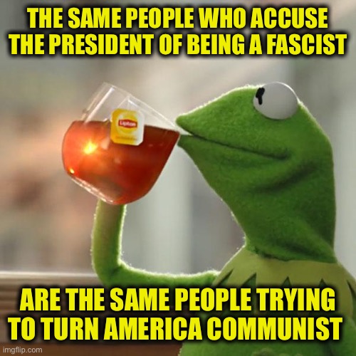 But That's None Of My Business | THE SAME PEOPLE WHO ACCUSE THE PRESIDENT OF BEING A FASCIST; ARE THE SAME PEOPLE TRYING TO TURN AMERICA COMMUNIST | image tagged in memes,but that's none of my business,president trump,fascism,communism,democrats | made w/ Imgflip meme maker