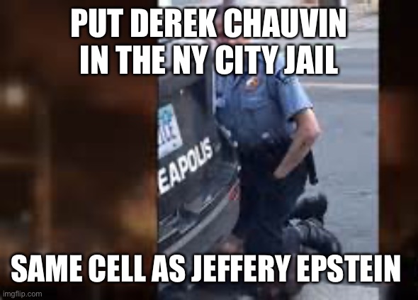 NY City Jail cell awaits | PUT DEREK CHAUVIN IN THE NY CITY JAIL; SAME CELL AS JEFFERY EPSTEIN | image tagged in protesters,justice | made w/ Imgflip meme maker