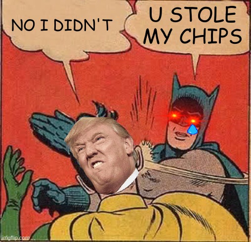 Batman Slapping Robin Meme | NO I DIDN'T; U STOLE MY CHIPS | image tagged in memes,batman slapping robin | made w/ Imgflip meme maker