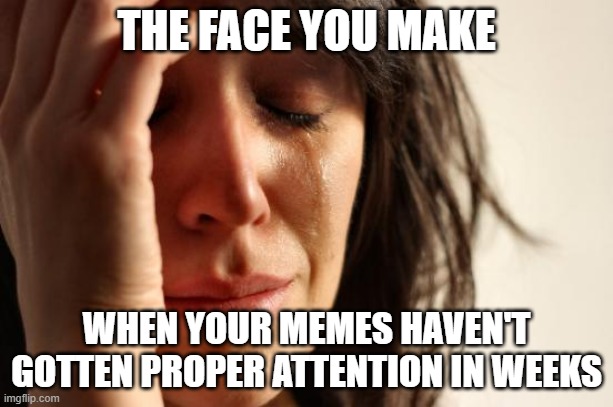 this is relatable for most new imgflip users lol | THE FACE YOU MAKE; WHEN YOUR MEMES HAVEN'T GOTTEN PROPER ATTENTION IN WEEKS | image tagged in memes,first world problems,funny | made w/ Imgflip meme maker