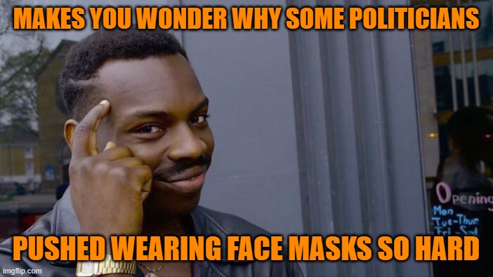 Roll Safe Think About It Meme | MAKES YOU WONDER WHY SOME POLITICIANS PUSHED WEARING FACE MASKS SO HARD | image tagged in memes,roll safe think about it | made w/ Imgflip meme maker