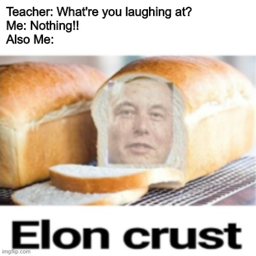 Elon Crust | Teacher: What're you laughing at?
Me: Nothing!!
Also Me: | image tagged in memes | made w/ Imgflip meme maker