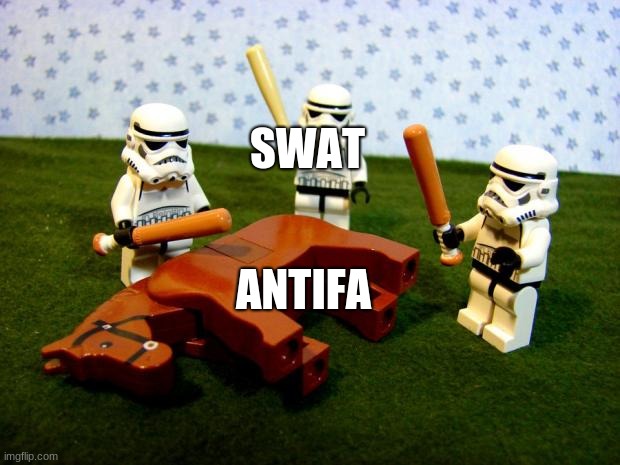 Beating a dead horse | SWAT ANTIFA | image tagged in beating a dead horse | made w/ Imgflip meme maker