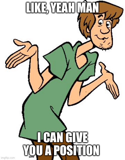 Shaggy from Scooby Doo | LIKE, YEAH MAN I CAN GIVE YOU A POSITION | image tagged in shaggy from scooby doo | made w/ Imgflip meme maker