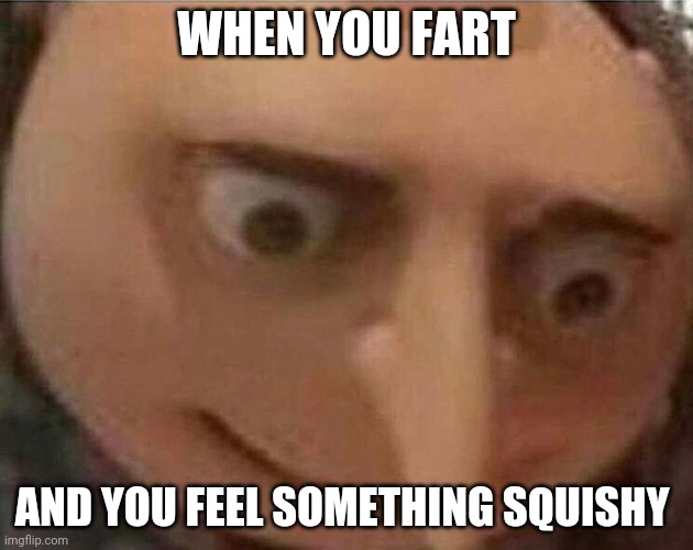 Every time | WHEN YOU FART; AND YOU FEEL SOMETHING SQUISHY | image tagged in gru meme | made w/ Imgflip meme maker