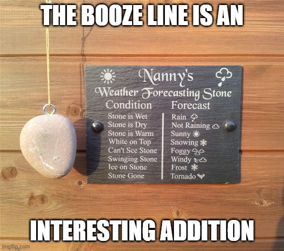 THE BOOZE LINE IS AN INTERESTING ADDITION | made w/ Imgflip meme maker