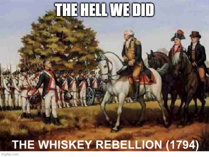 whiskey rebellion | THE HELL WE DID | image tagged in whiskey rebellion | made w/ Imgflip meme maker