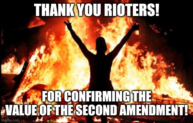 2nd Amendment is not going anywhere now lefties. Maybe you should stop traveling around encouraging violence ehh? | THANK YOU RIOTERS! FOR CONFIRMING THE VALUE OF THE SECOND AMENDMENT! | image tagged in riot_image,gun rights | made w/ Imgflip meme maker