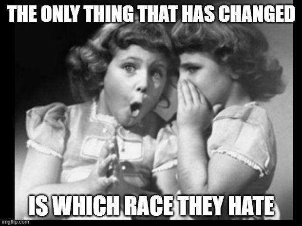 Friends sharing | THE ONLY THING THAT HAS CHANGED IS WHICH RACE THEY HATE | image tagged in friends sharing | made w/ Imgflip meme maker
