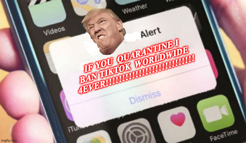Presidential Alert | IF YOU  QUARANTINE I BAN TIKTOK  WORLDWIDE 4EVER!!!!!!!!!!!!!!!!!!!!!!!!!!! | image tagged in memes,presidential alert | made w/ Imgflip meme maker
