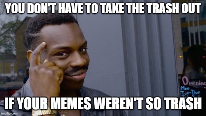 Roll Safe Think About It | YOU DON'T HAVE TO TAKE THE TRASH OUT; IF YOUR MEMES WEREN'T SO TRASH | image tagged in memes,roll safe think about it | made w/ Imgflip meme maker
